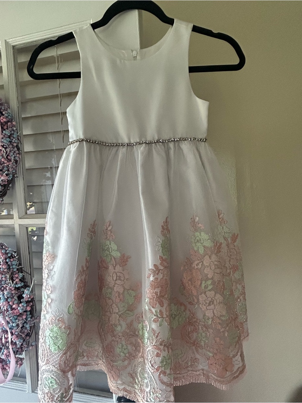 American Princess White Sleeveless Floral Embroidered Party Dress
